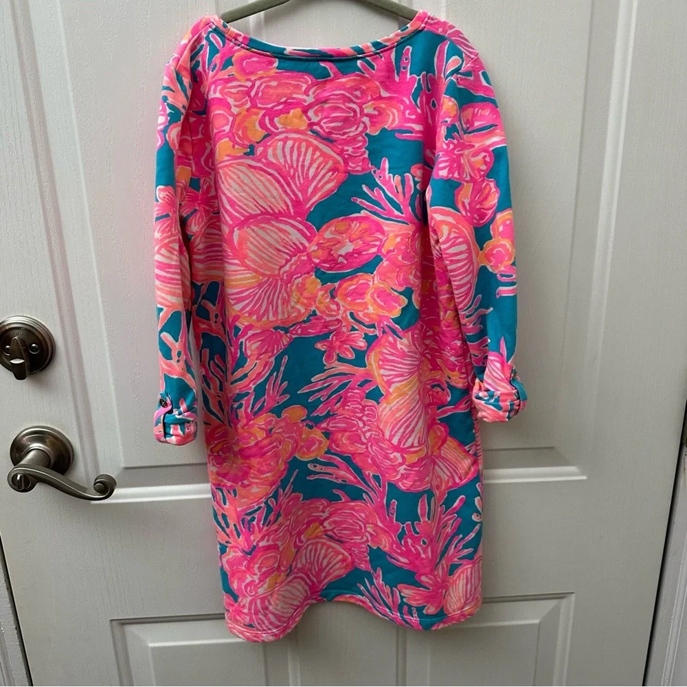 Lilly Pulitzer Girls Little Devon Dress in Fan Tastic Sparkling Blue Large 8-10